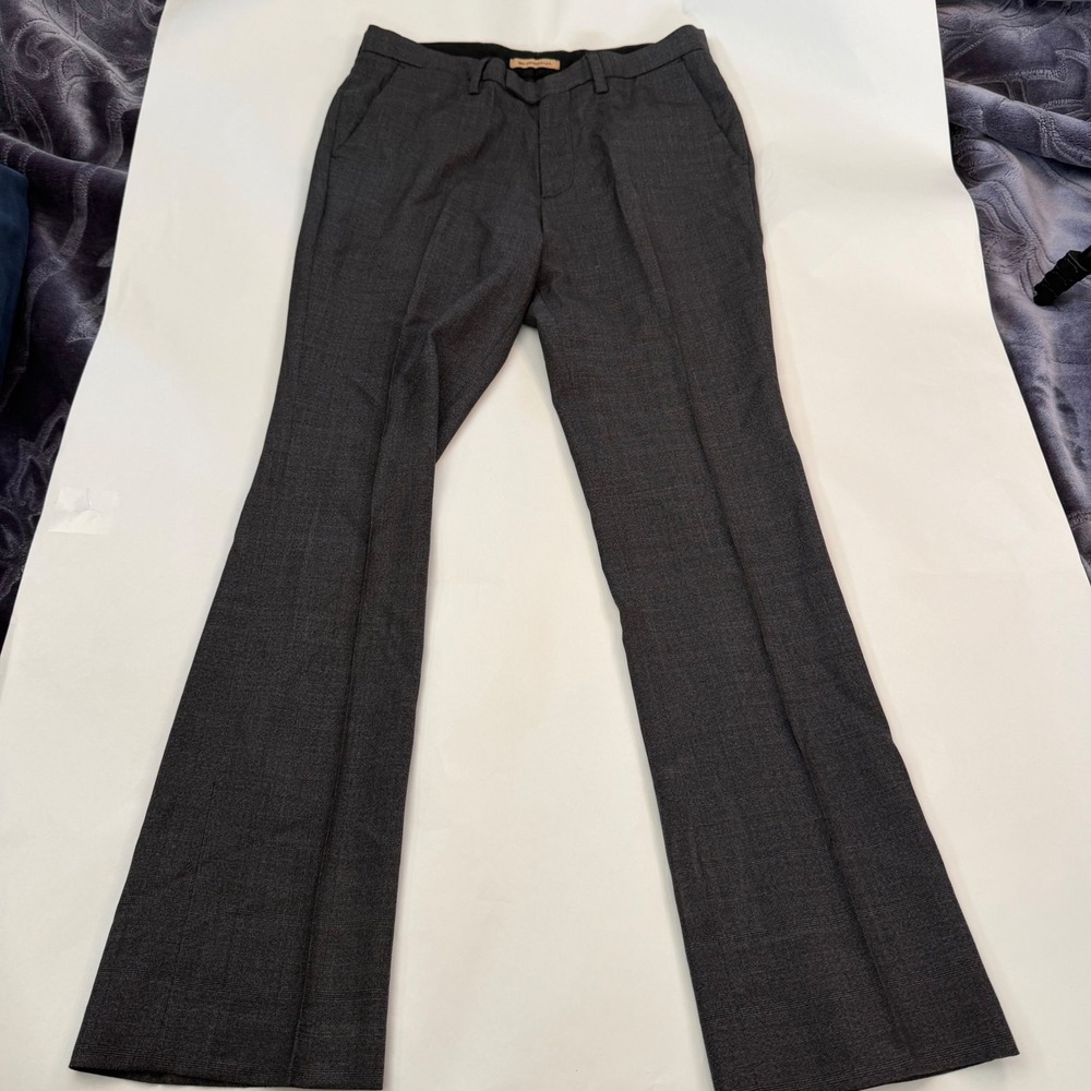 John Varvatos USA Mens 32 Charcoal Grey Glen Plaid 100% Wool Dress Pants 32x34